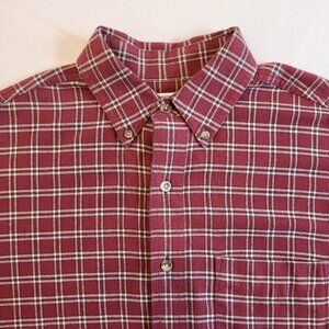 LL Bean Red Plaid Flannel Shirt Mens Small 100% Cotton Vintage